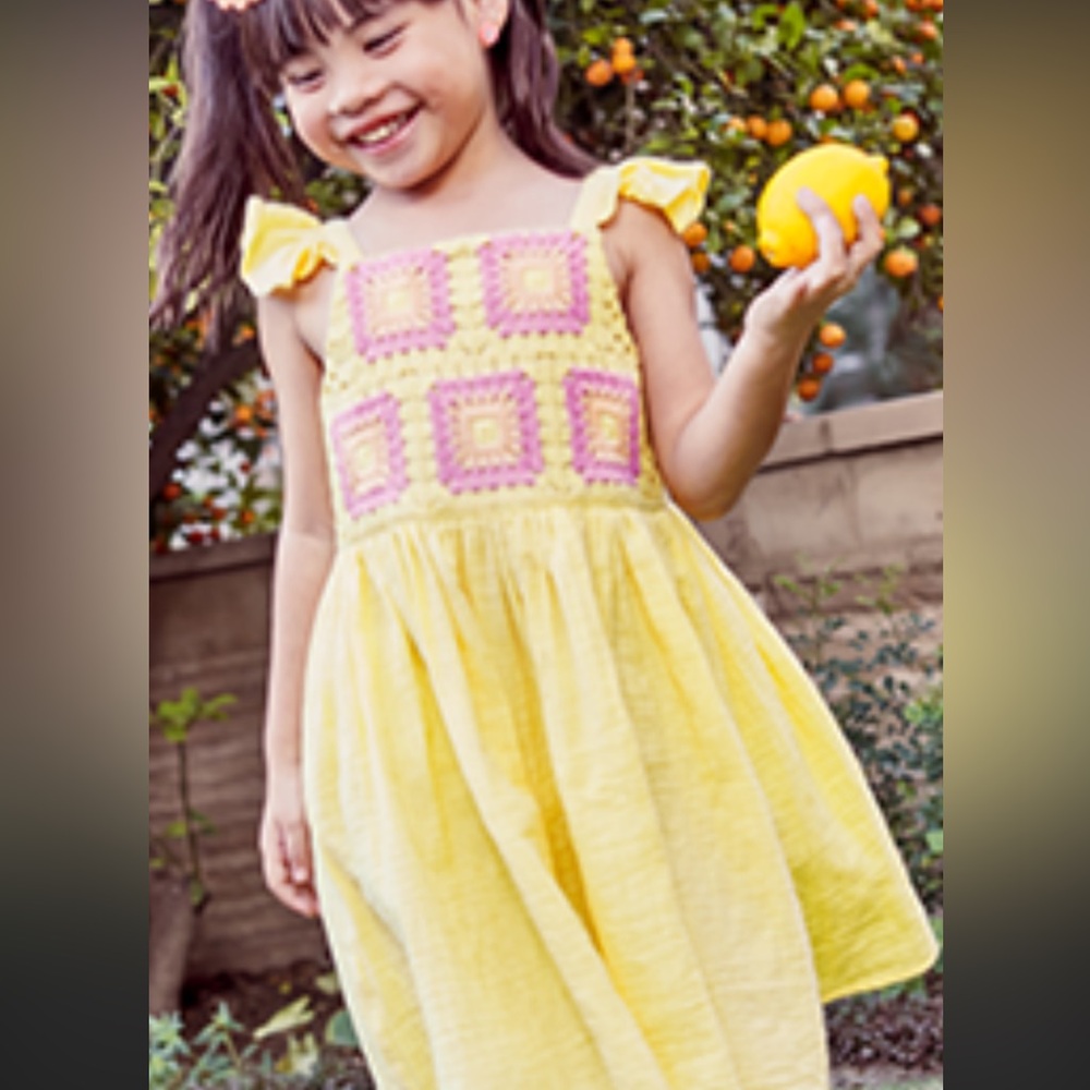 50%offw❤️Nannette cotton crochet dress, size 24m yellow pink gauze 122
